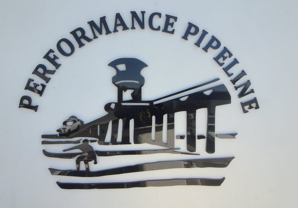 Company Logo and Address Numbers Signs for Performance Pipeline in Huntington Beach