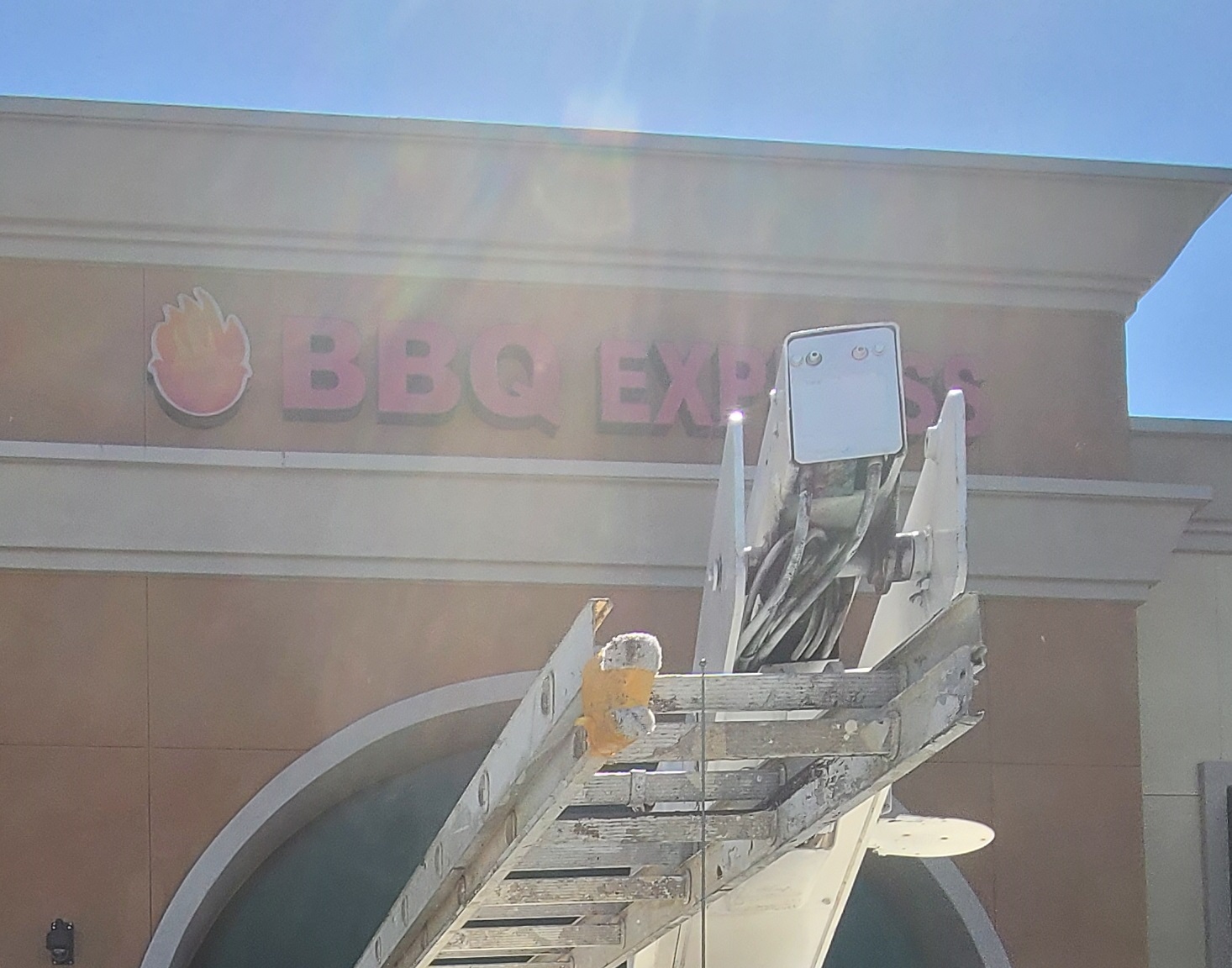 This is the light box restaurant sign repair service we did for BBQ Express, their flame logo has burned out over time so we helped this new customer in Los Angeles repair his old sign