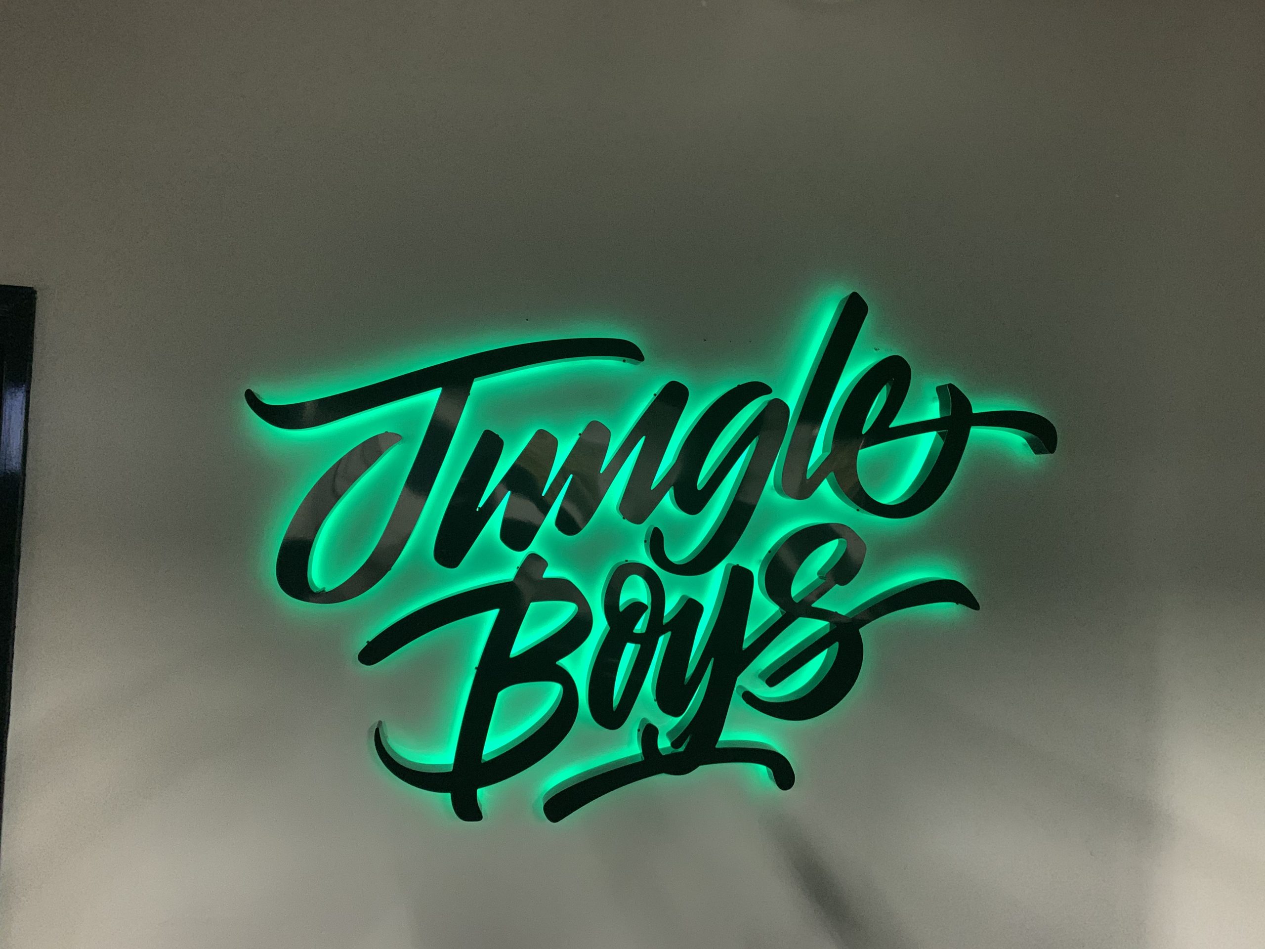Celebrating 4/20 with old friends The Jungle Boys in Los Angeles. The halo lit channel letters lobby sign we made for them boasts an RGB color selector.