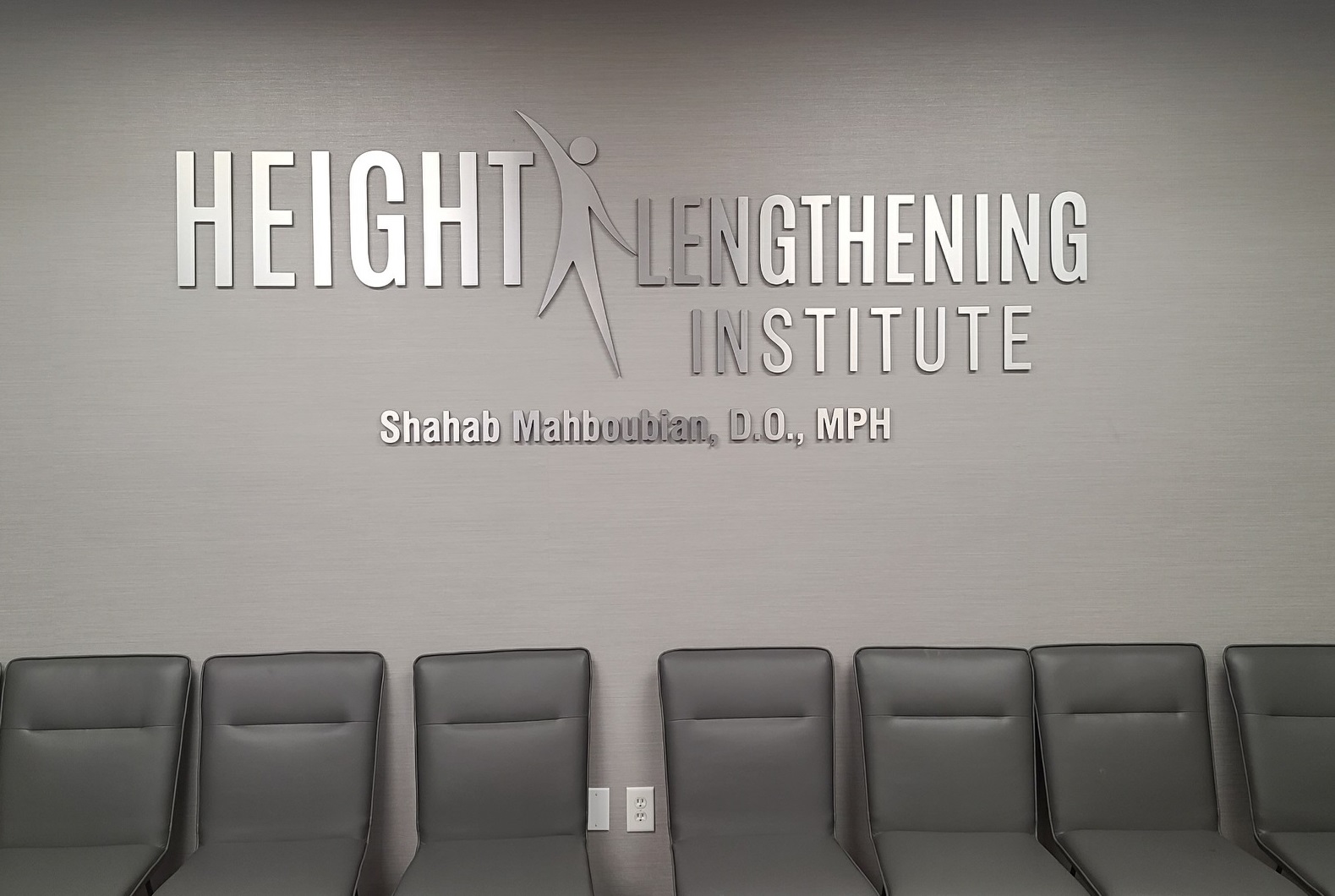 Our clinic lobby sign for the Height Lengthening Institute in Burbank enhances their office and makes the brand more visible to visiting patients.