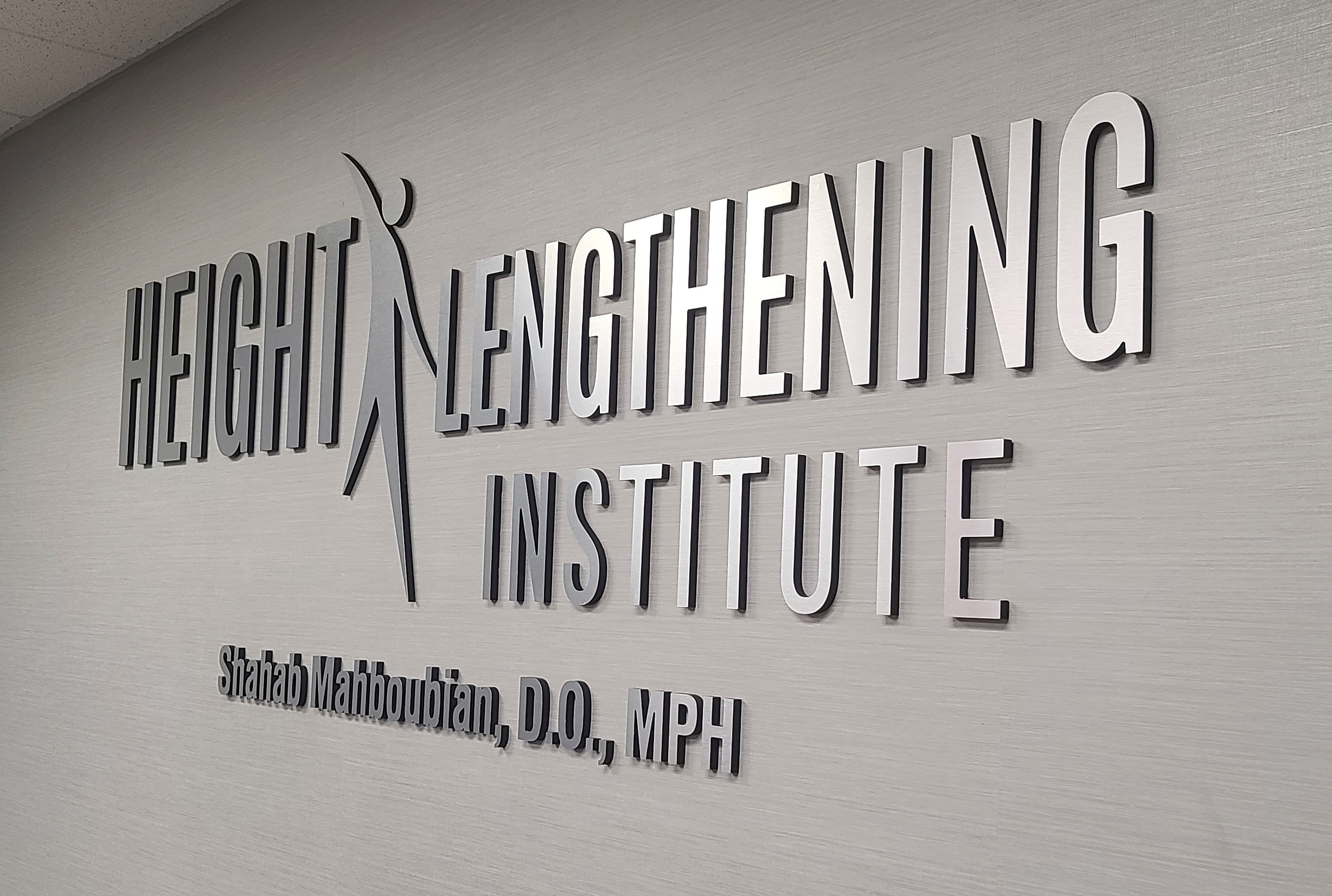 Our clinic lobby sign for the Height Lengthening Institute in Burbank enhances their office and makes the brand more visible to visiting patients.