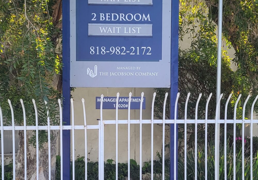 Post and Panel Real Estate Sign for Jacobson’s Park Vanowen Apartments in North Hollywood