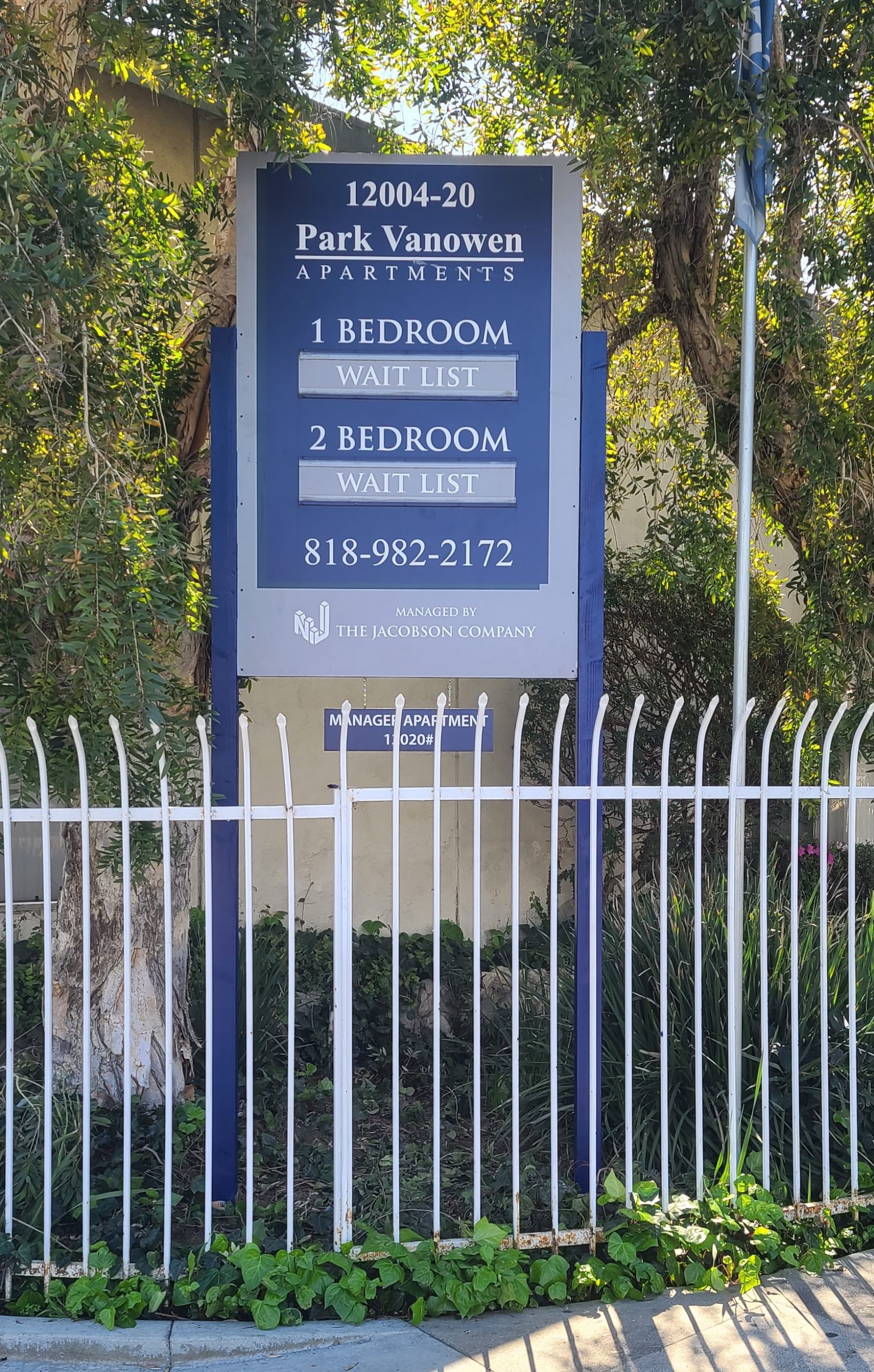 You are currently viewing Post and Panel Real Estate Sign for Jacobson’s Park Vanowen Apartments in North Hollywood