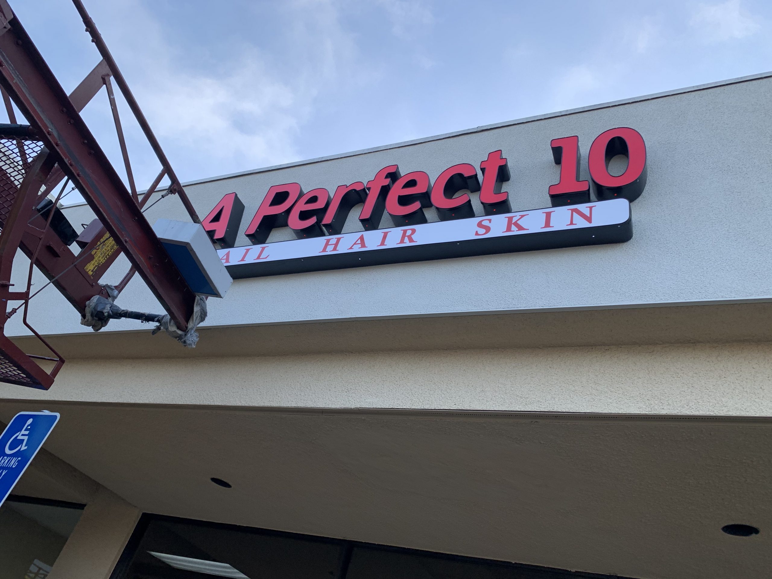 The channel letters entrance sign we fabricated and installed for A Perfect 10 Salon in Encino.