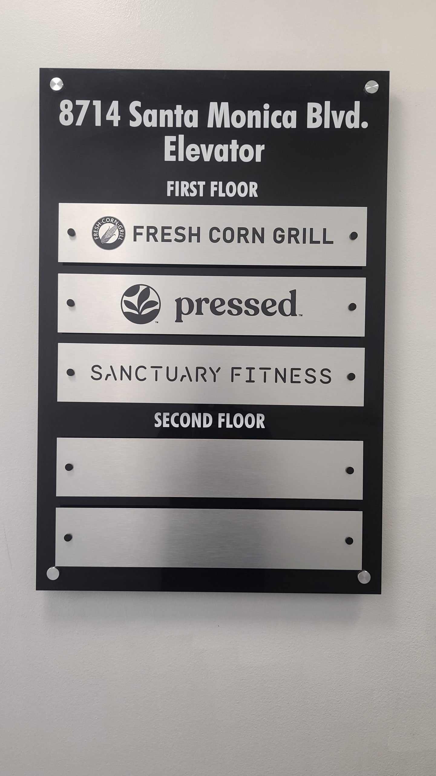 Directory signs we fabricated and installed for Ronco Investments Inc. making navigation easier for customers in their Beverly Hills establishment.