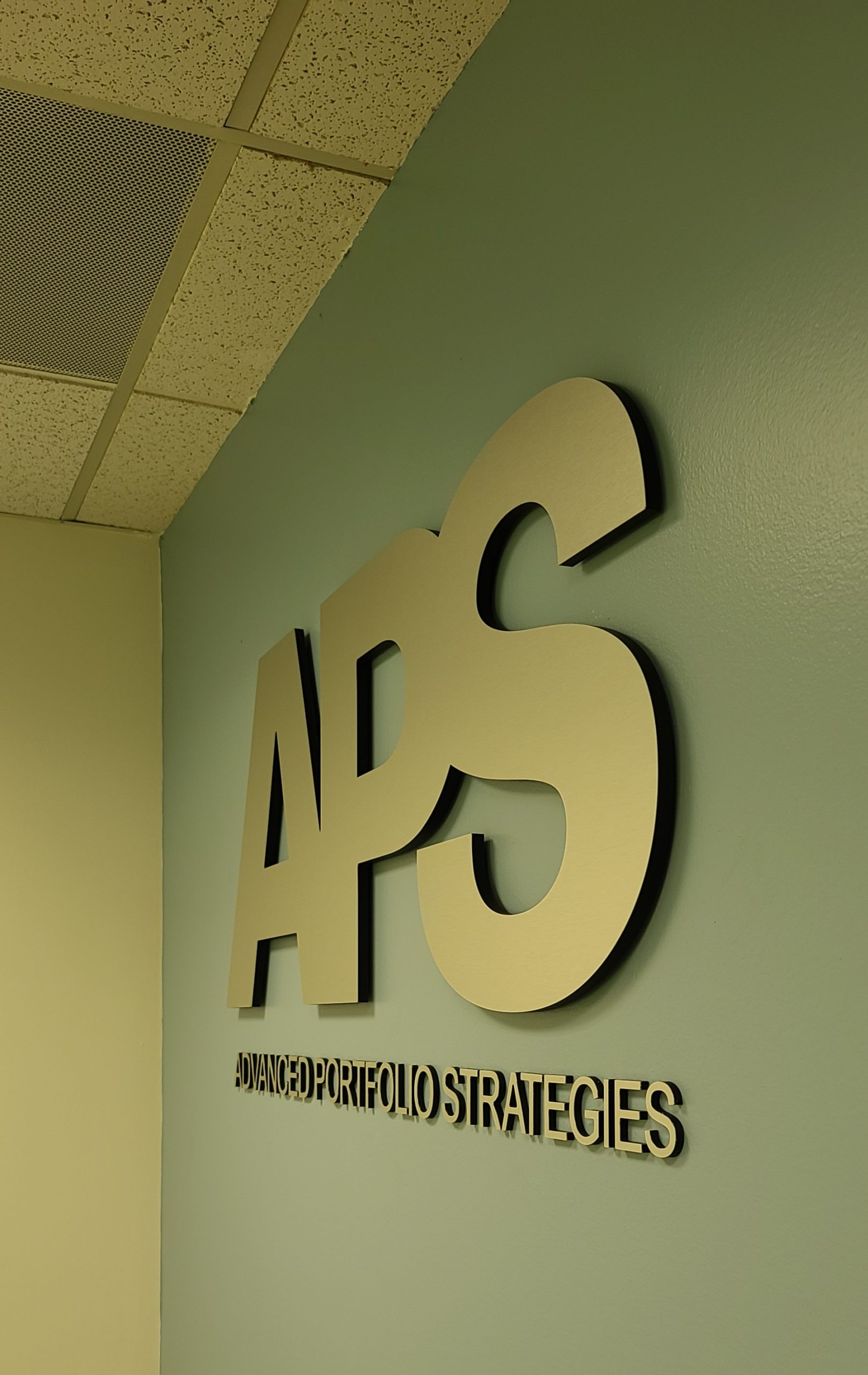 Lobby signs give corporate offices that professional look. Such as the signage we fabricated and installed for Advanced Portfolio Strategies in Torrance.