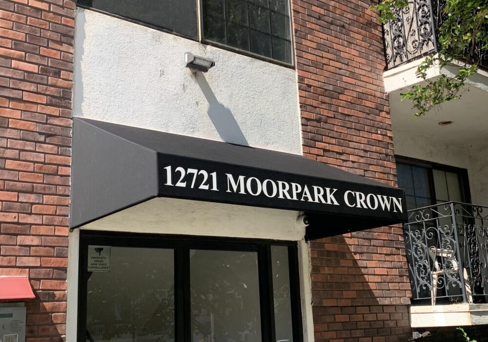 Apartment Entrance Awning Sign for Moorpark Crown Apartments in Los Angeles