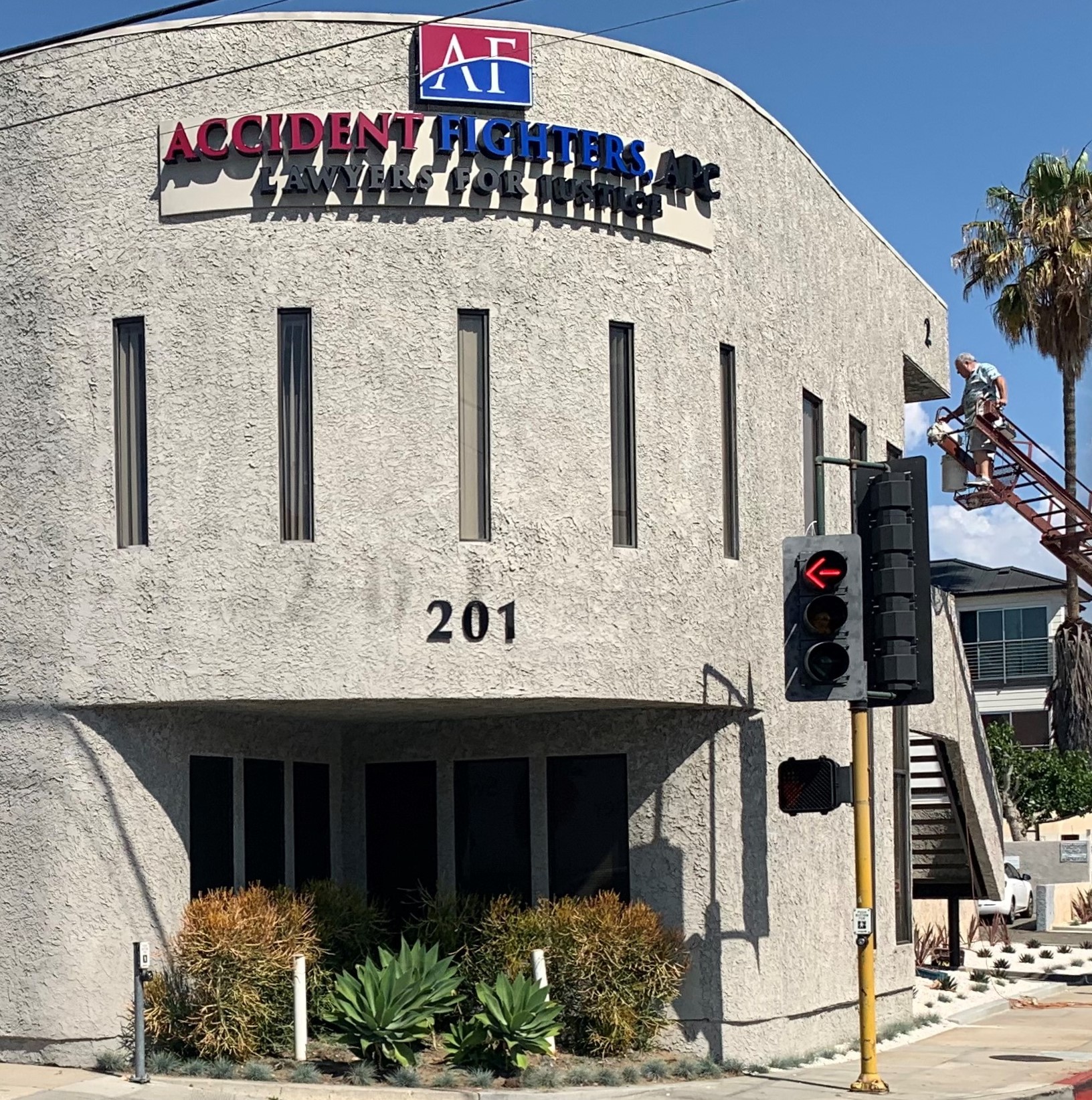 Our sign package for Address Fighters includes address numbers building signs for their Burbank office along with the front lit channel letters and a light box.