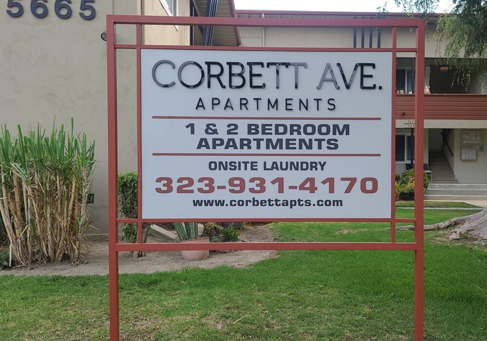 Post and Panel Apartment Sign for Jones and Jones in Corbett Avenue, Los Angeles