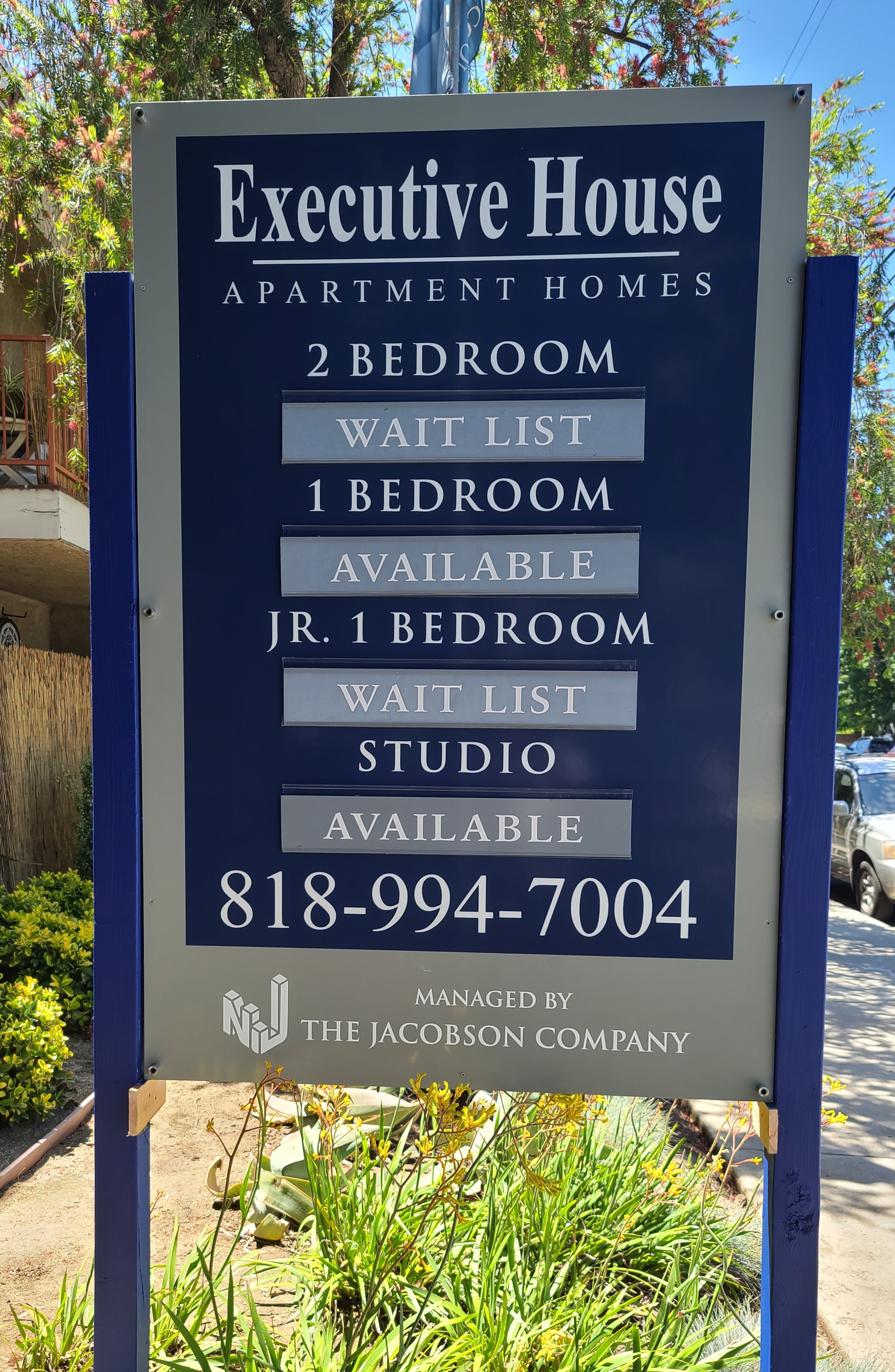 Part of our post and panel sign package for our friends in The Jacobson Company. This acrylic cover over the Van Nuys apartment sign protects it from vandalism.