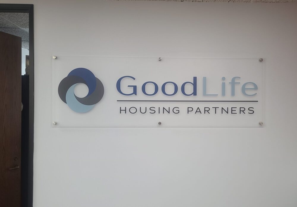 Acrylic Panel Lobby Sign for GoodLife Housing in Downtown Los Angeles