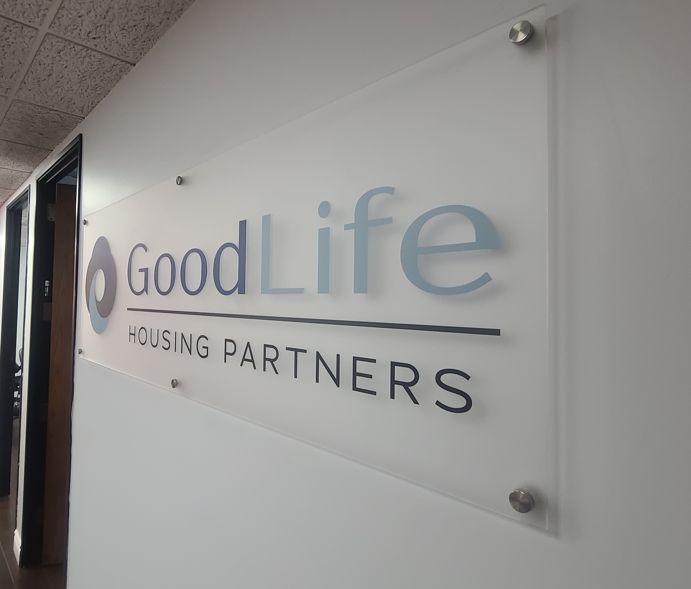 With this acrylic panel lobby sign for their Downtown Los Angeles office, GoodLife Housing will definitely impress those visiting their workplace.