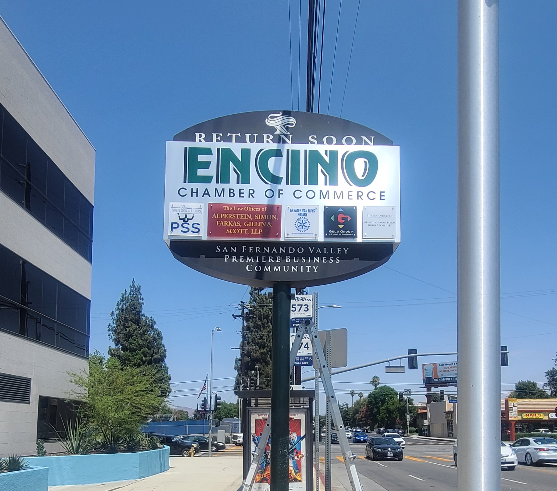 Communities can greet visitors and residents alike with a welcome sign or two, like this acrylic plaque we fabricated and installed for the Encino Chamber of Commerce.