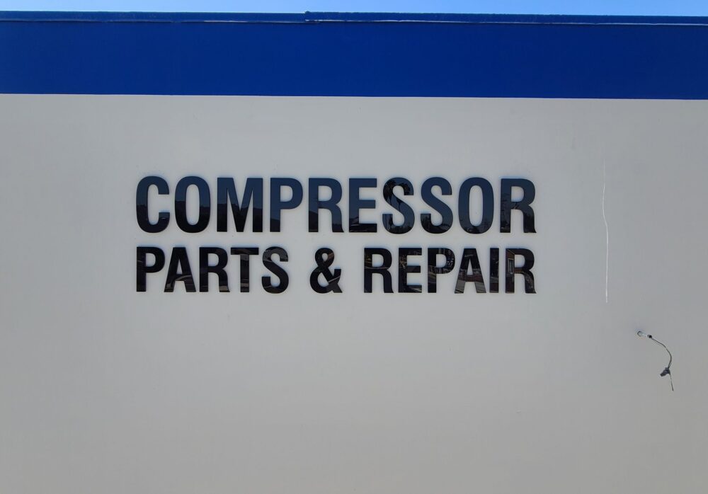 Black Acrylic Letters Business Sign for Compressor Parts and Repair in South El Monte