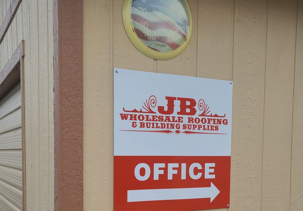Outdoor Directional Sign for JB Wholesale Roofing in Murrieta