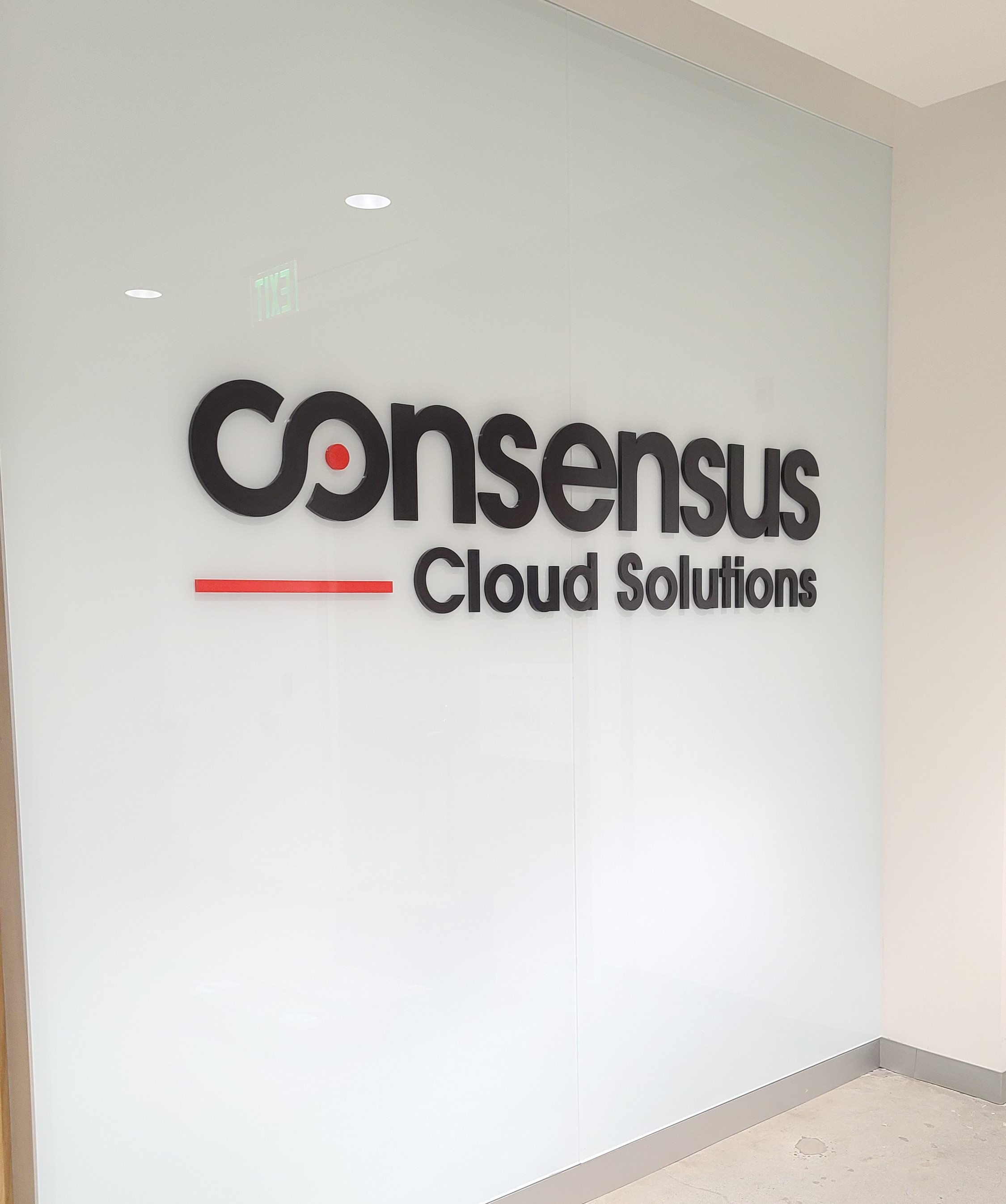 This lobby sign we fabricated and installed for Consensus Cloud Solutions really enhances their Los Angeles office.