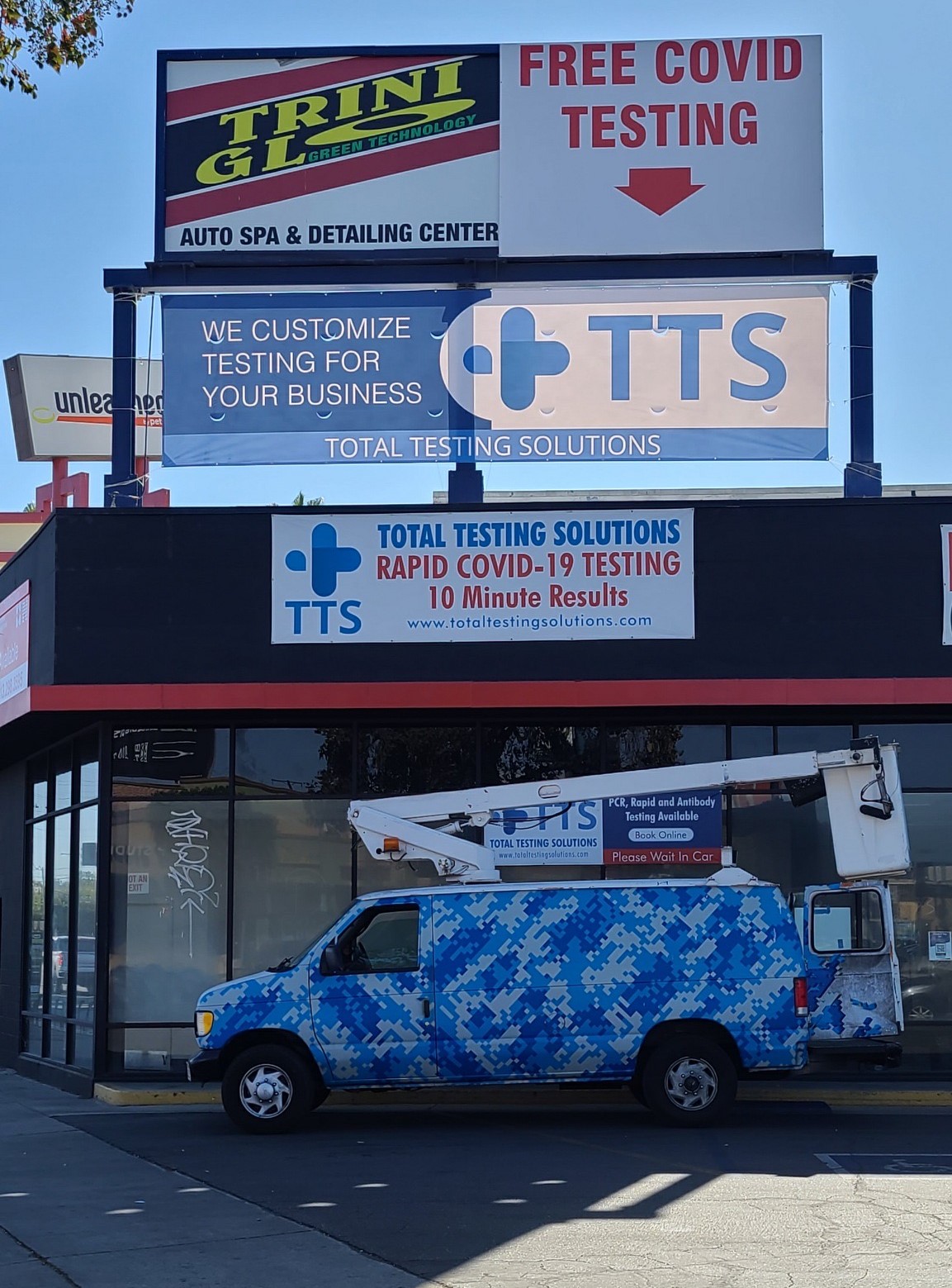 With this large billboard banner, Total Testing Solutions' North Hollywood branch will raise awareness of their free COVID testing services.