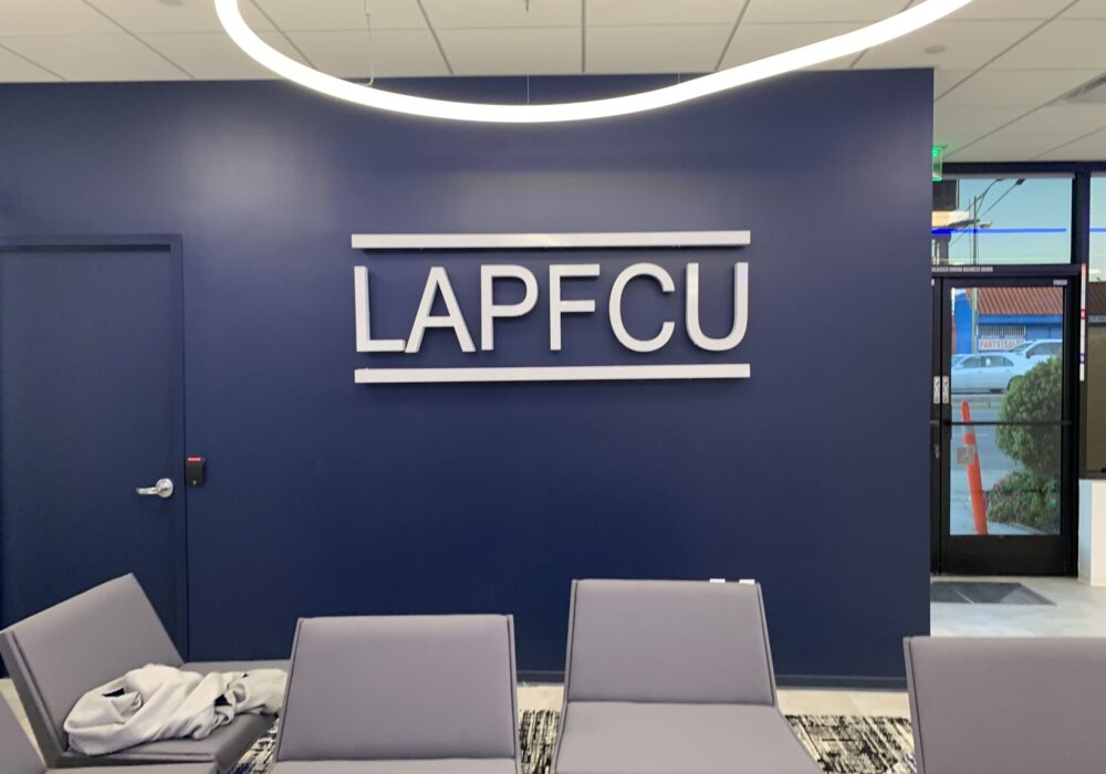 Backlit Lobby Sign Channel Letters for LAPFCU in Van Nuys