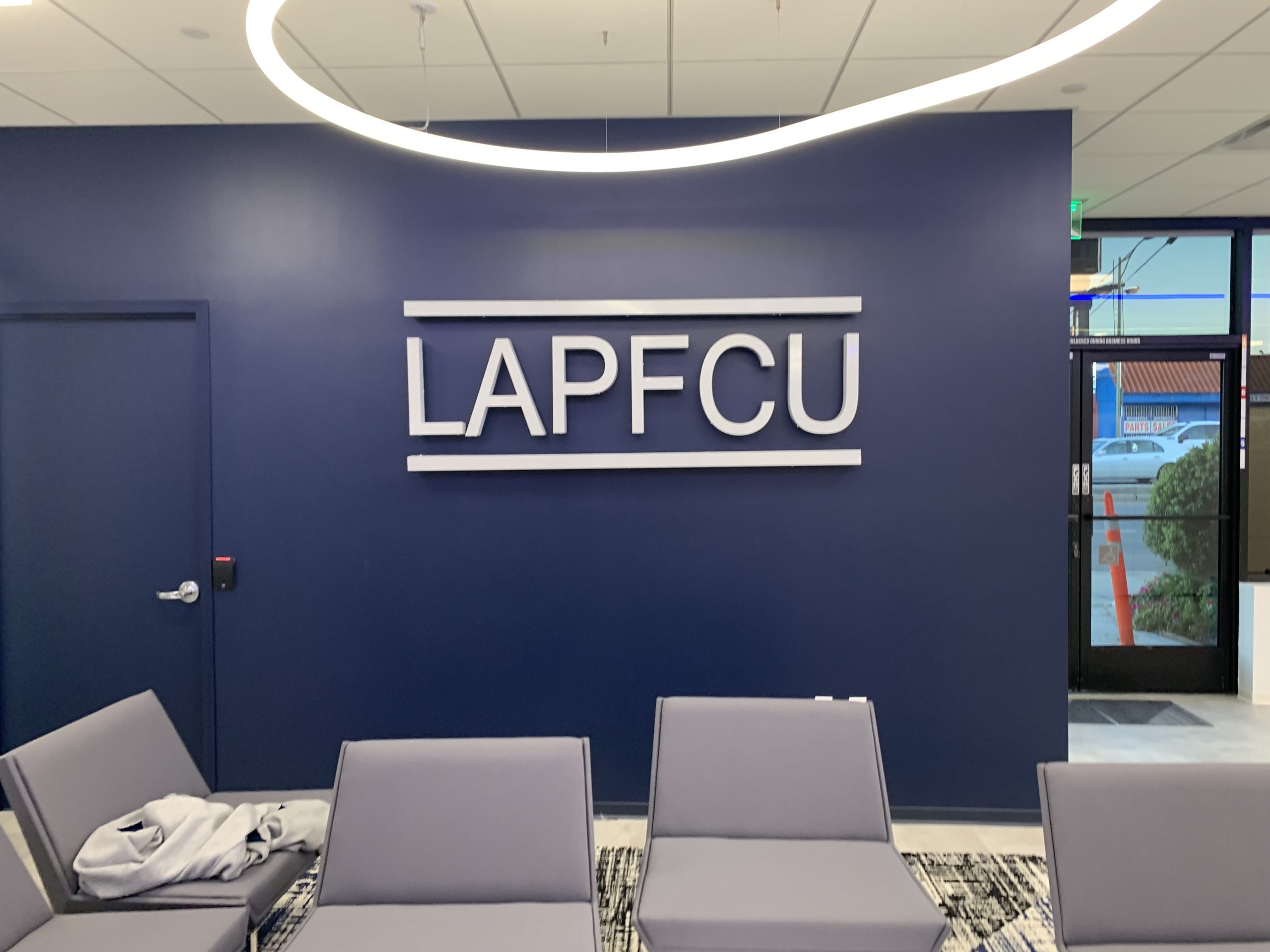 This is the eye-catching backlit lobby sign for LAPFCU's reception area. With these channel letters, their Van Nuys office will be visually impressive.