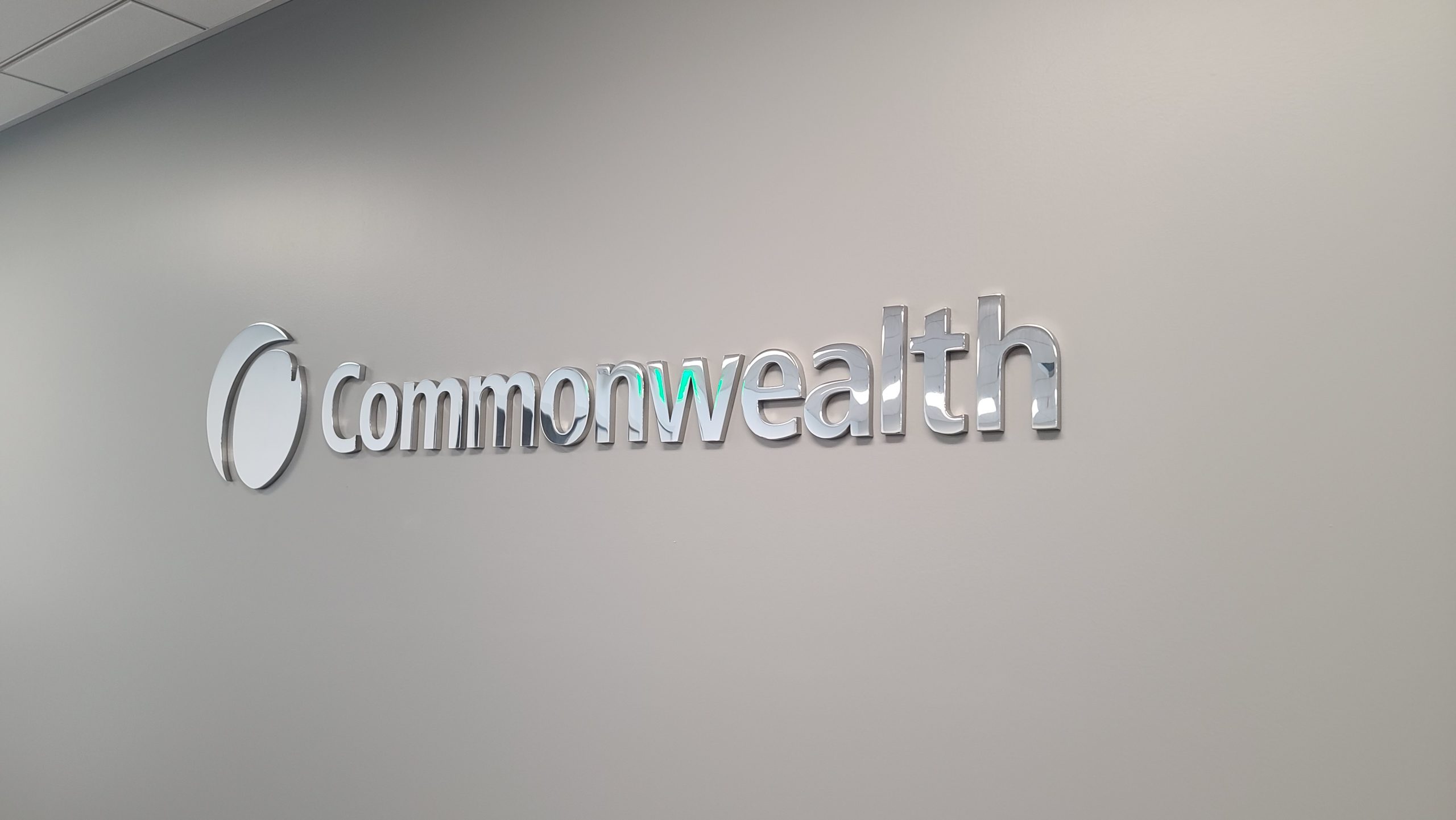 This is the flat cut metal lobby sign we fabricated and installed for Commonwealth Land Title's Los Angeles office.