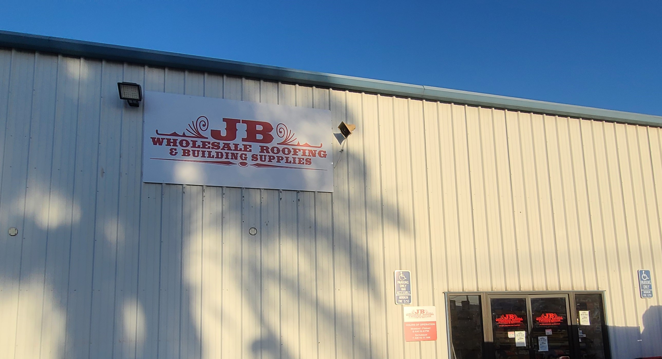 These are the exterior building signs we fabricated and installed for JB Wholesale's Pomona location.