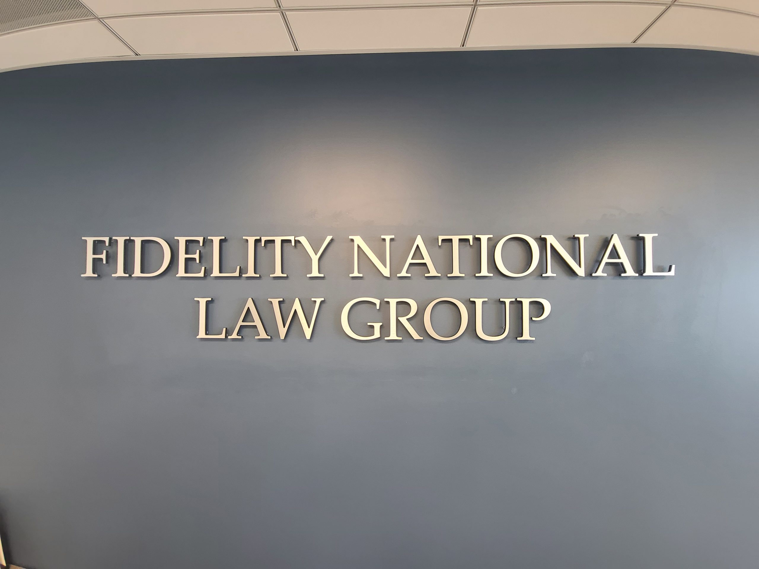 Prestigious firms need signage that reflect the caliber of their legal services. Such as this office lobby sign for Fidelity National Law Group in Los Angeles.