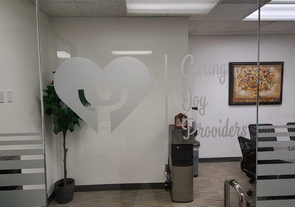 Frosted Window Vinyl for Caring Joy Providers in Encino
