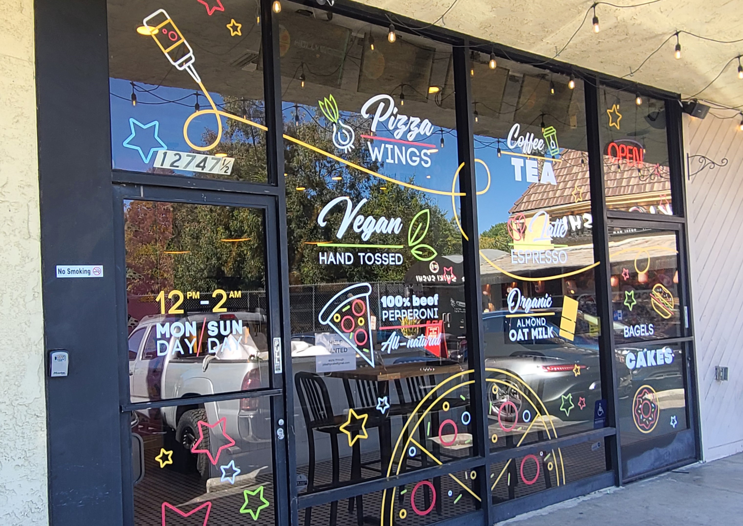 This is the window decals and graphics package we installed for Hollywood Restaurants.