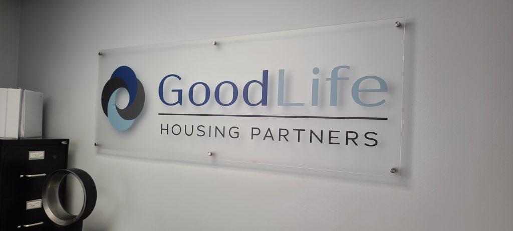 This is the acrylic panel lobby sign we fabricated and installed for GoodLife Housing's office in Los Angeles. Contact Premium Sign Solutions. Los Angeles sign company serving San Fernando Valley, Tarzana, Pomona and all of Southern California. Premium Sign Solutions Specializing in Storefront Signs, Lobby Signs, Indoor Signs and Outdoor Signs for Businesses.