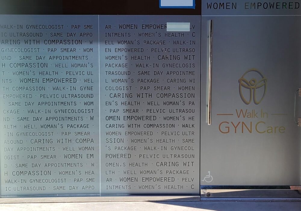Vinyl Window Graphics Clinic Sign for Los Angeles Walk In GYN Care