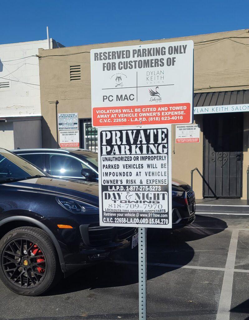 Property managers and commercial spaces can ensure their customers have enough parking space by using parking lot signs that mark out designated areas for their customers. Like these maxmetal signs for Marc Bloom in Toluca Lake. Los Angeles sign company serving San Fernando Valley, Tarzana, Pomona and all of Southern California. Premium Sign Solutions Specializing in Storefront Signs, Lobby Signs, Indoor Signs and Outdoor Signs for Businesses.