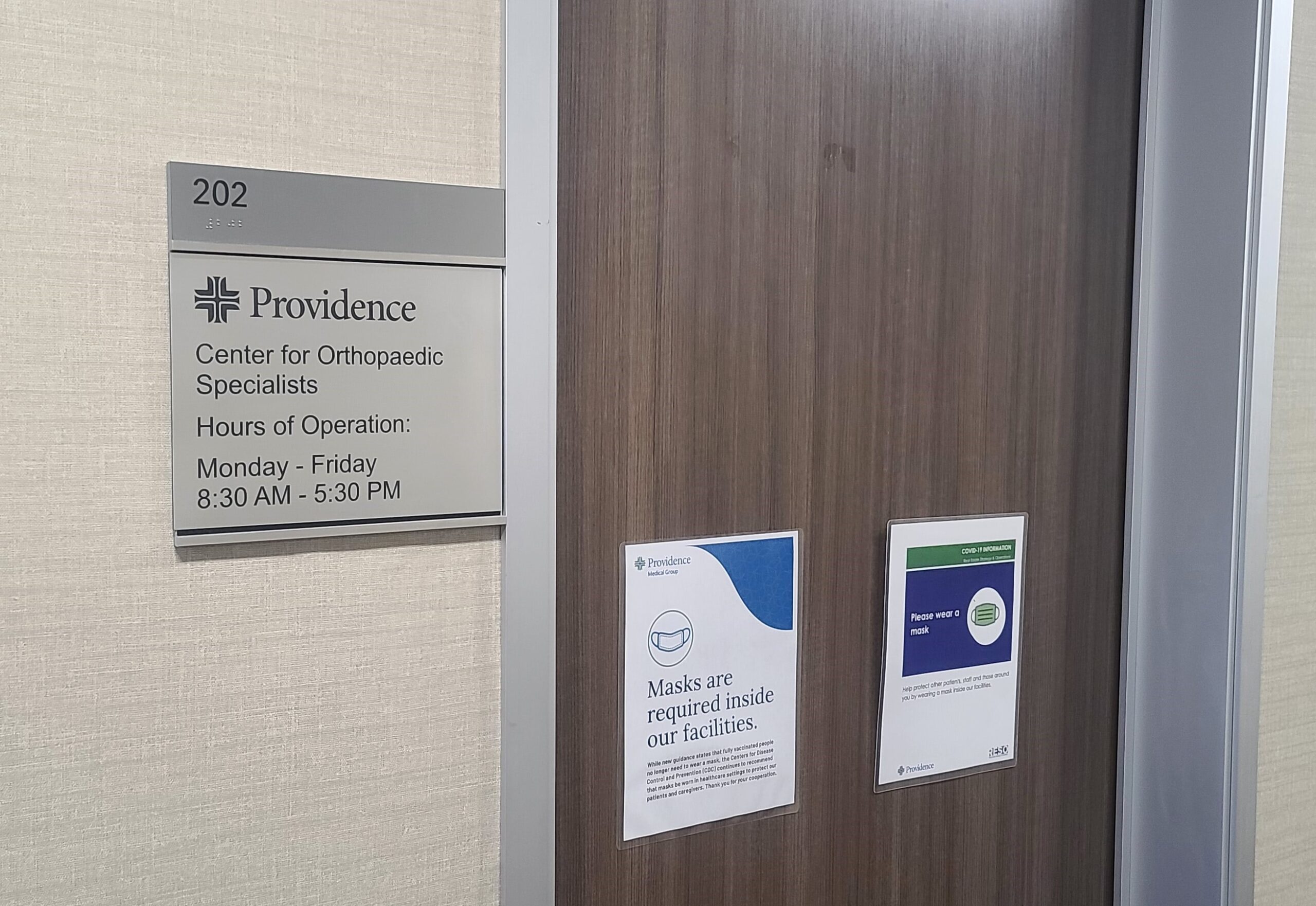 This is our clinic sign for Providence Center for Orthopaedic Specialists. With this aluminum plaque sign finding their location will be much easier for patients and staff alike.