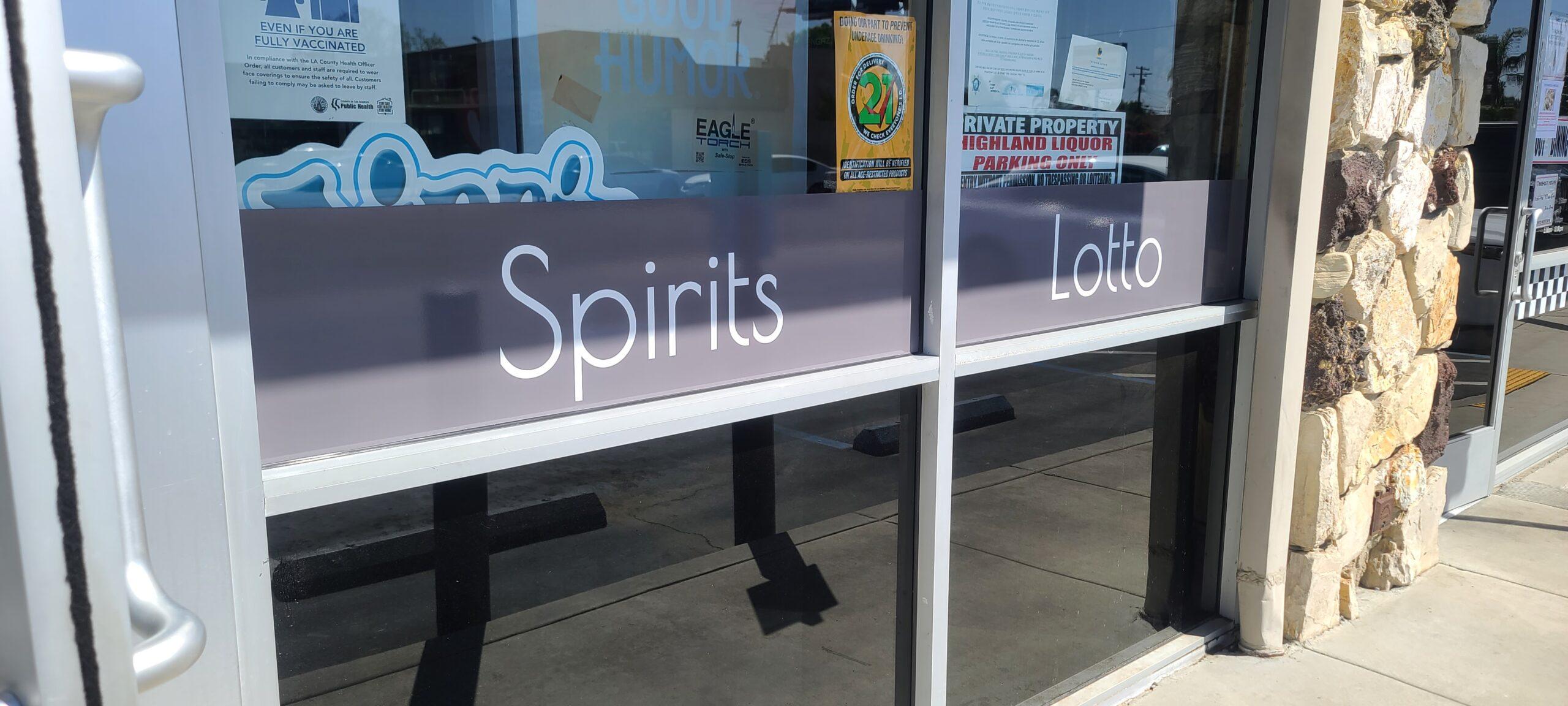 These are the storefront window graphics we created and installed for Highland Liquor in Granada Hills.