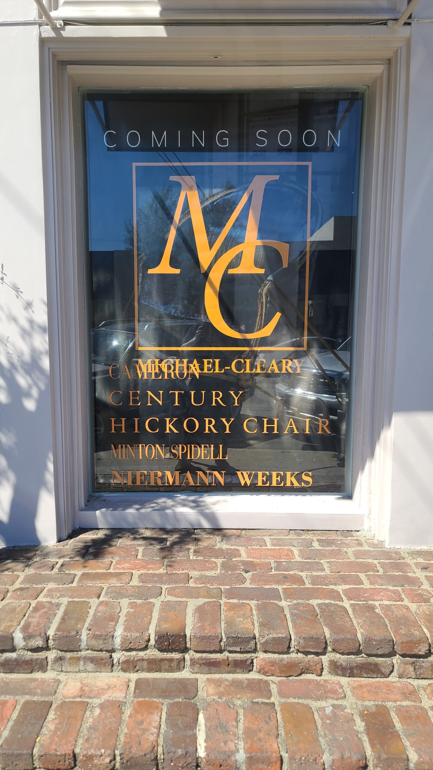 This is the coming soon announcement window graphics for Michael Cleary's West Hollywood design showroom.
