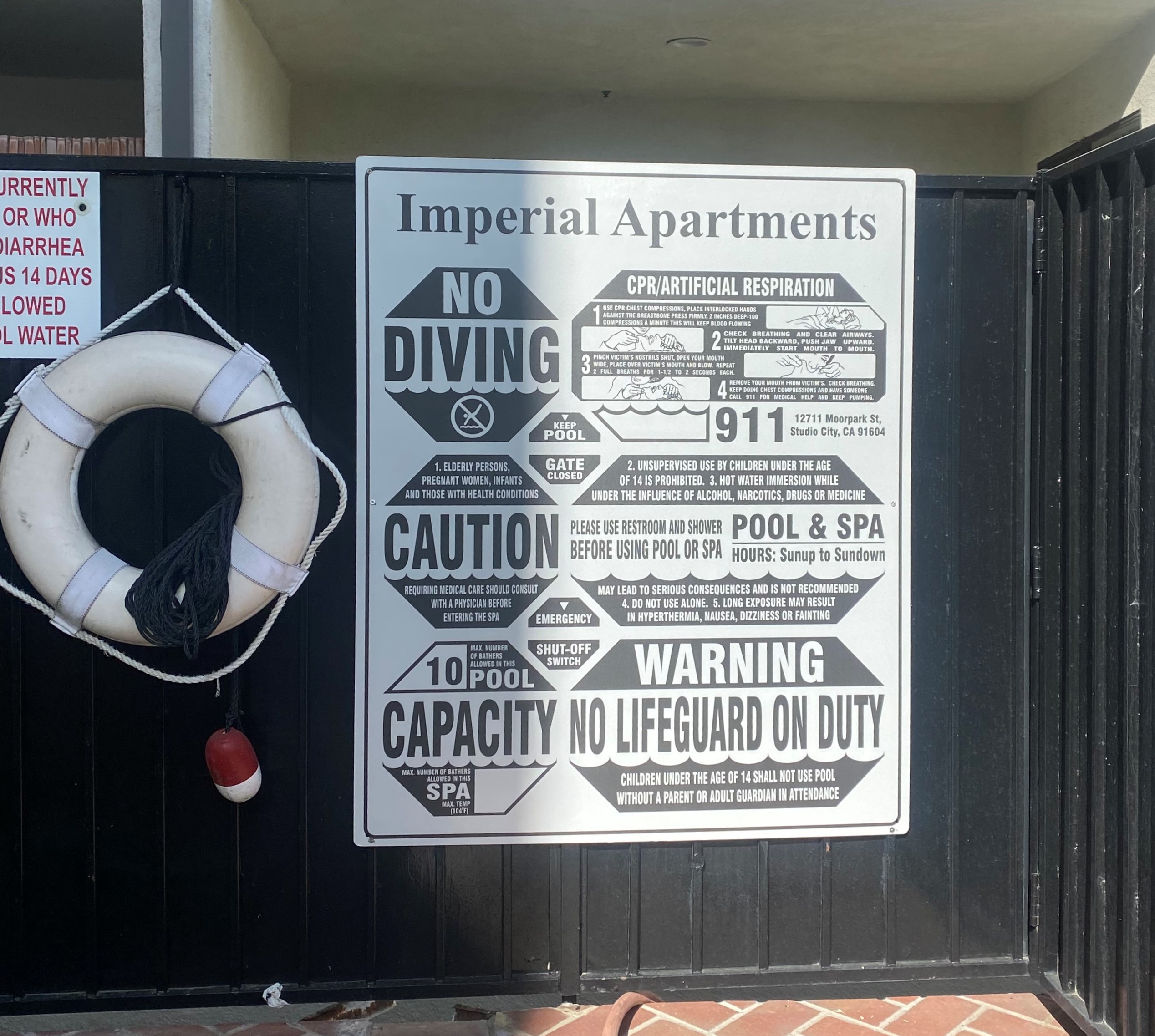 This safety sign for Imperial Apartments is a great addition that outlines the Do's and Don'ts of the location, as well as other crucial information.