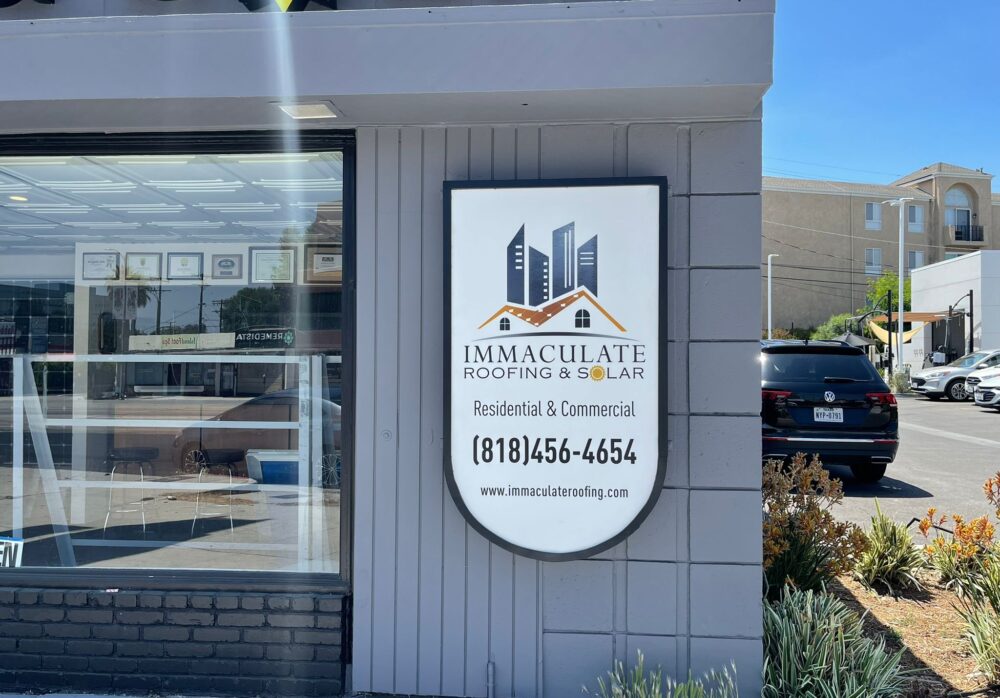 Storefront Light Box Sign for Immaculate Roofing & Solar Co. in Woodland Hills