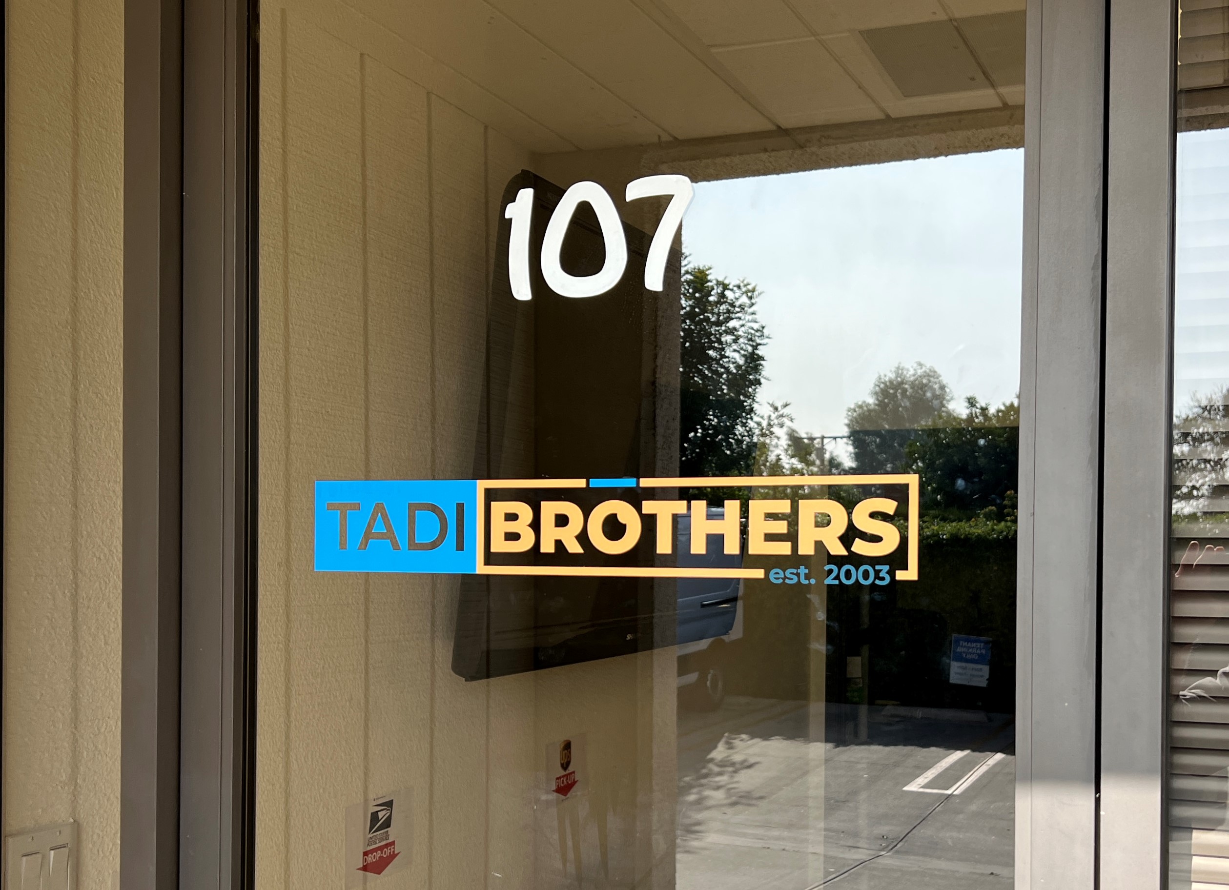 Short on space for large signage? Window graphics are the way to go. Like our entrance sign for Tadibrothers' branch in Reseda.