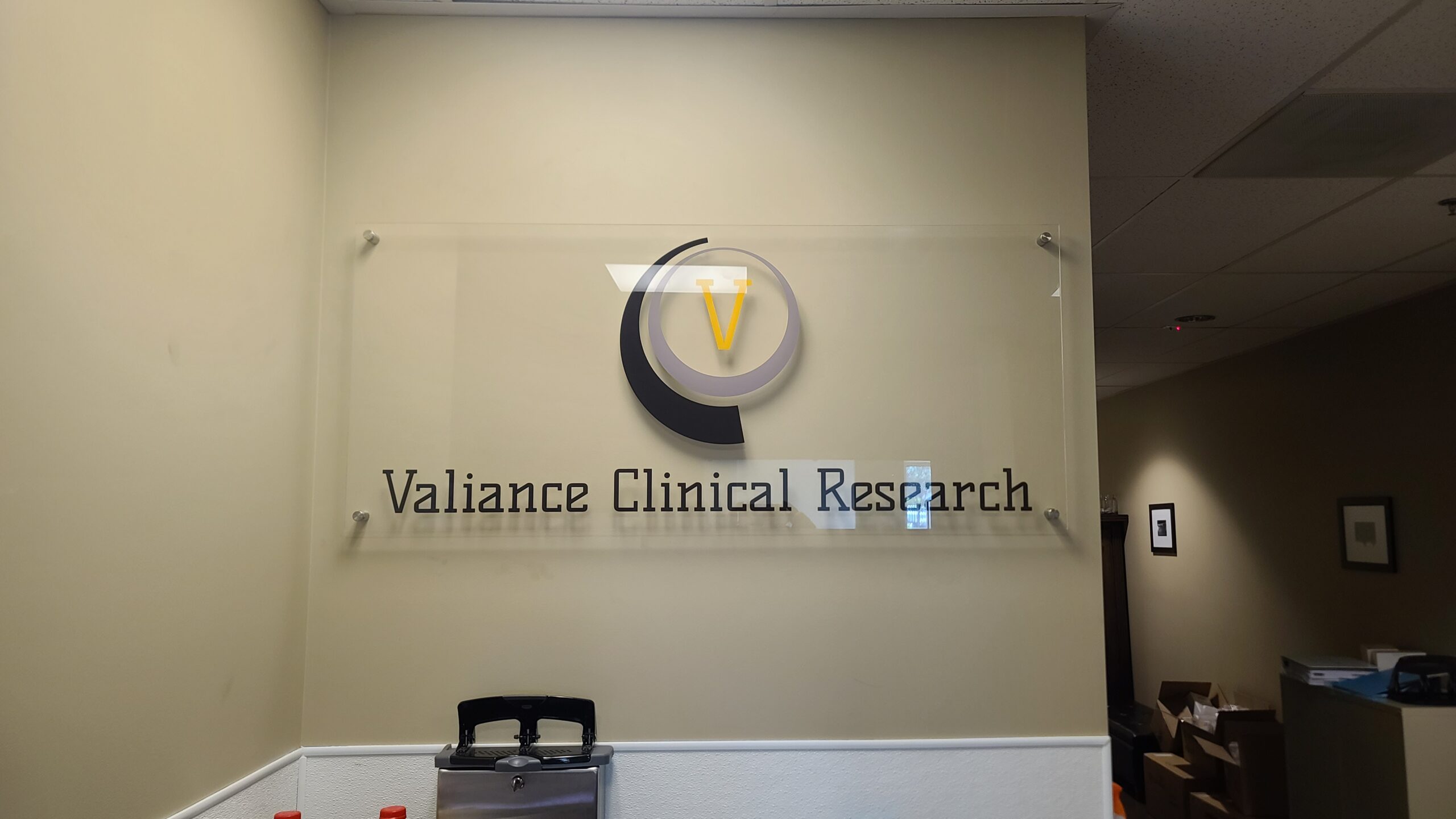 You are currently viewing Acrylic Lobby Sign for Valiance Clinical Research in Tarzana