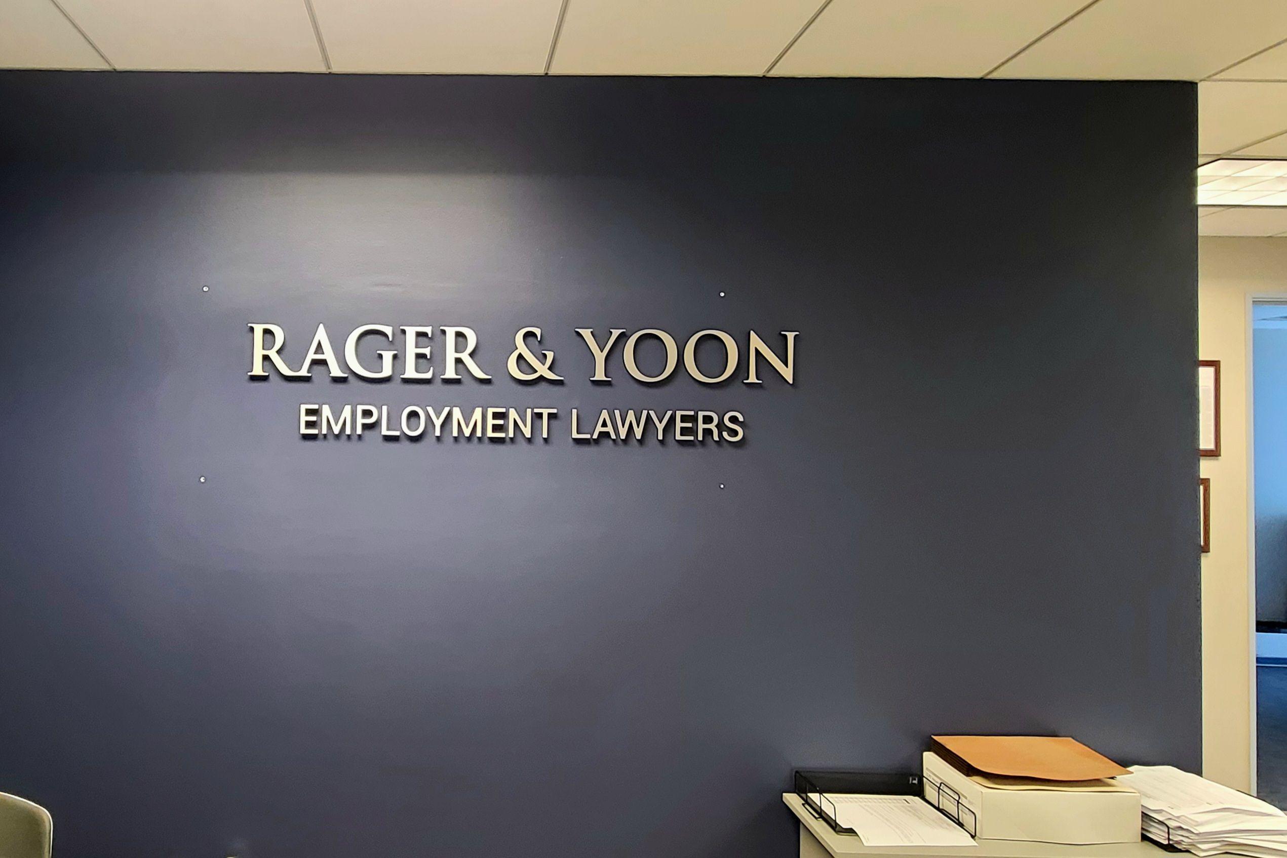 Lobby sign for Rager & Yoons reception 