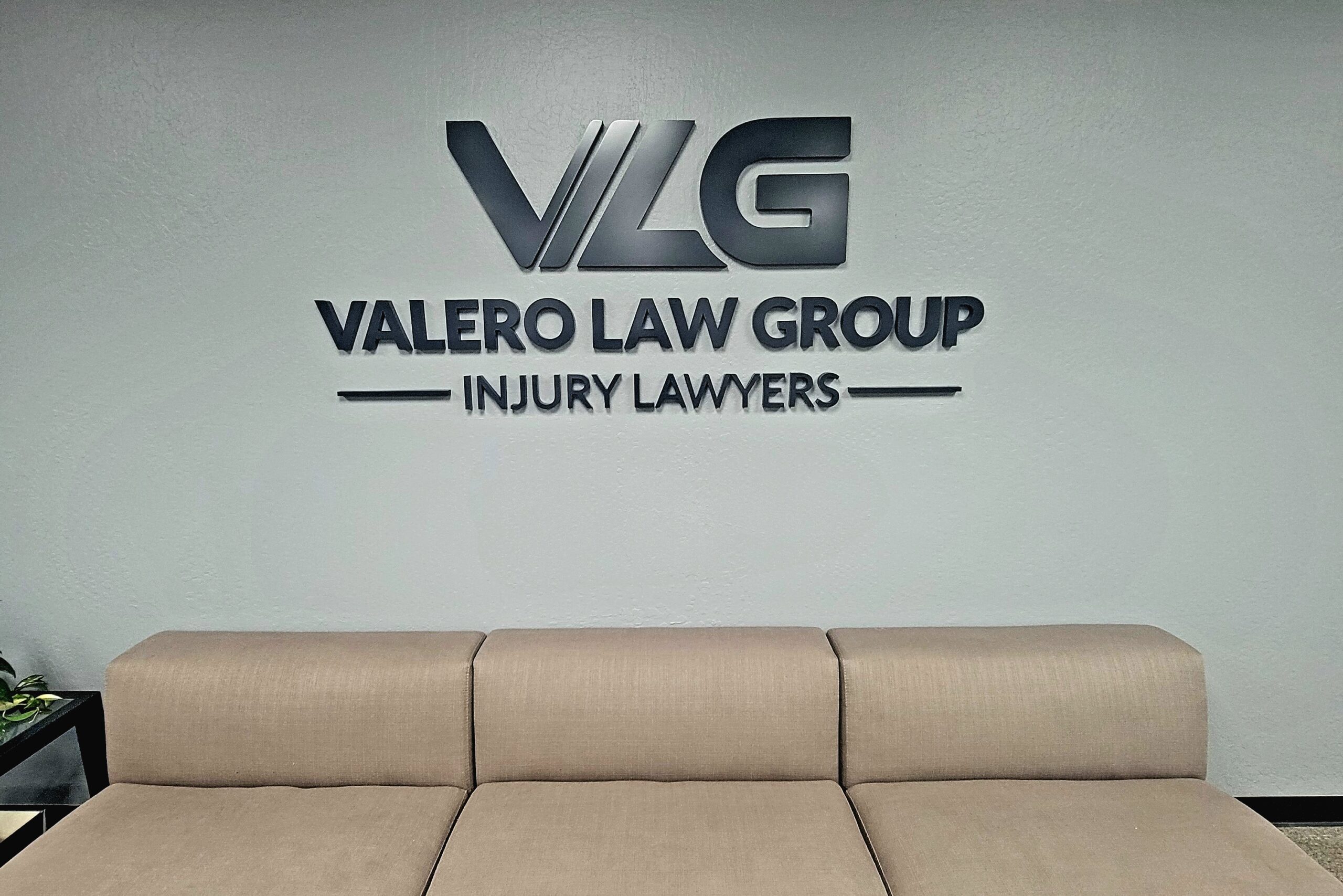 Custom lobby sign for Valero Law Group in San Jose