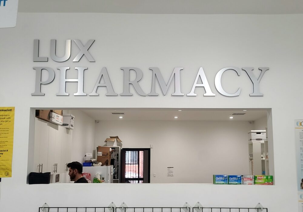 Lux Pharmacy’s Indoor Sign Los Angeles