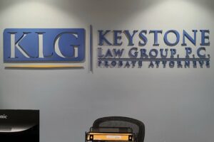 Custom-designed lobby sign for Keystone Law