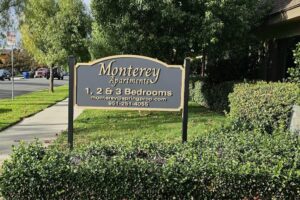 Artistic Flair: Monterey Riverside's Unique Apartment Sign. Dimensional design that captivates, crafted by Premium Sign Solutions.