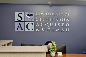 Front view of custom lobby sign for Law Offices of Stephenson, Acquisto & Colman