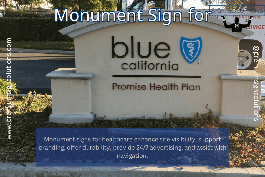 Directional monument sign for Blue healthcare campus.
