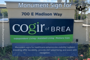 Directional monument sign for Corgir healthcare campus.