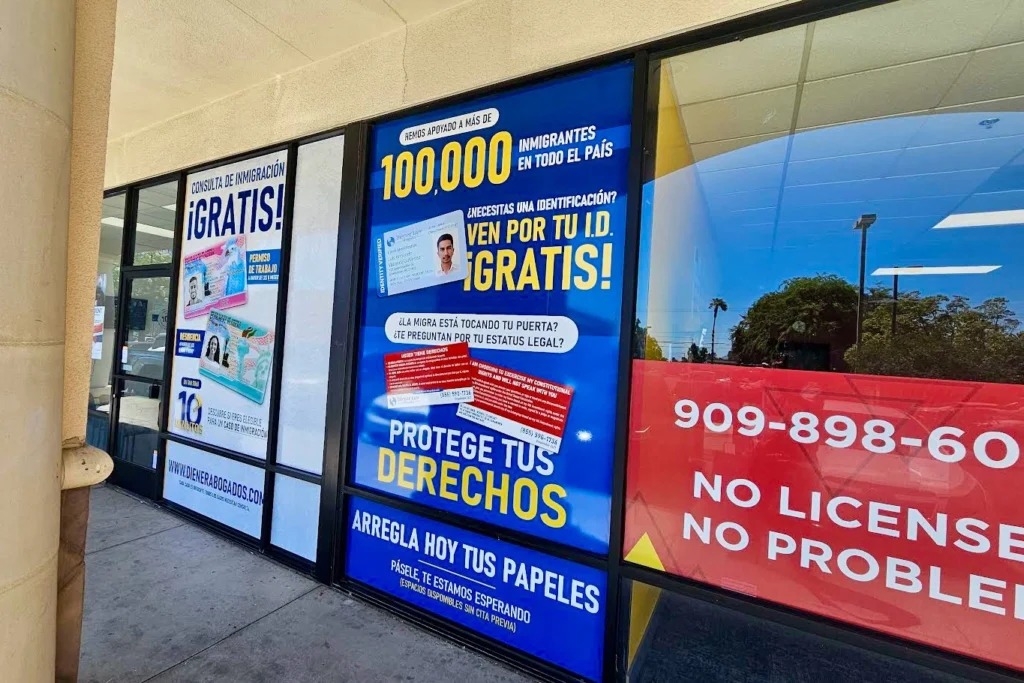 A wide shot of the Diener Law office exterior. Custom window graphics adorn the windows. The prominent top sections likely showcase the Diener Law logo and potentially their areas of expertise. The bottom sections displaying key contact information.
