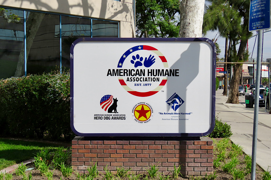 Photo of a monument sign for the American Humane Association. Medical marketing guiding with a community landmark.