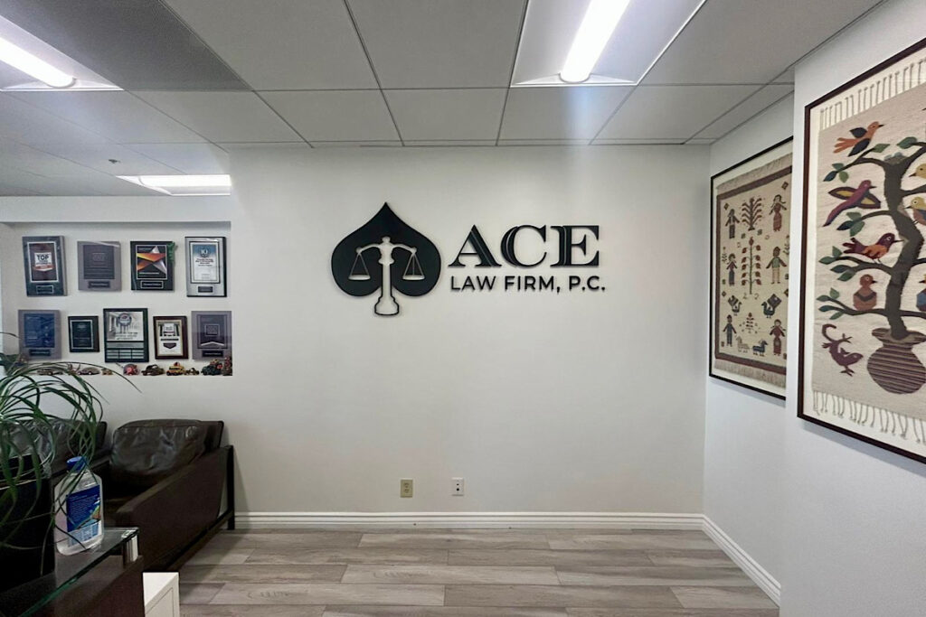 Front view of Ace Law Firm acrylic signage