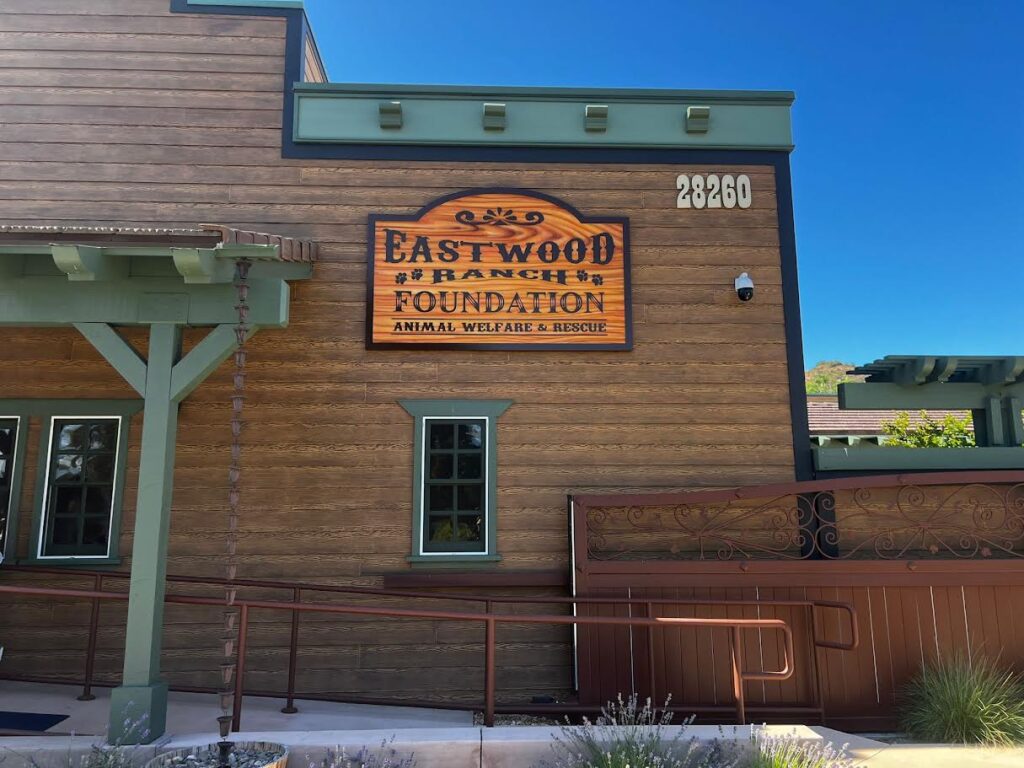 Custom woodgrain-textured business sign installed at Eastwood Ranch in Los Angeles
